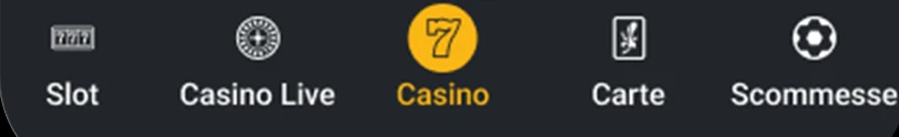 Navigazione ufficiale: Slot, Casino Live, Casino, Carte, Scommesse